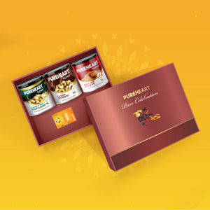 PUREHEART Onam Gift Hamper Flavors of Venice, Pepper & Fiery Hot Cashews (333g, each), Cadbury Bournville Dark Chocolate with Gift Card,  Premium Dry Fruits