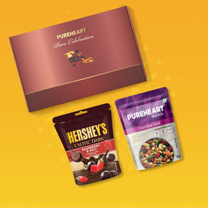 PUREHEART Pure Celebration Onam Gift Hamper - Cherokee Trail Mix (80 g) & Hershey's Kisses Chocolate with Gift Card.