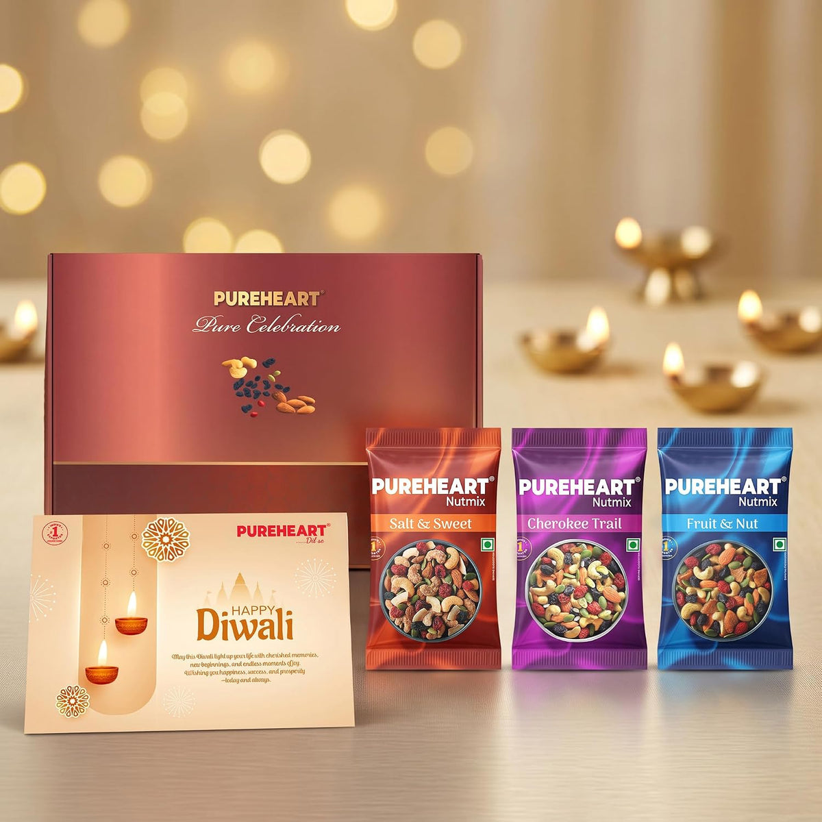 PUREHEART Diwali Gift Hamper- Trail Mix, Fruit & Nut, Salt-Sweet Nutmix 25g