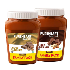 Pureheart Nut Spread Combo of Choco Hazelnut (1 kg) and Choco Mixed Nut (1 kg) Delicious and Creamy Snack, Nutty Chocolate Spread for Breakfast