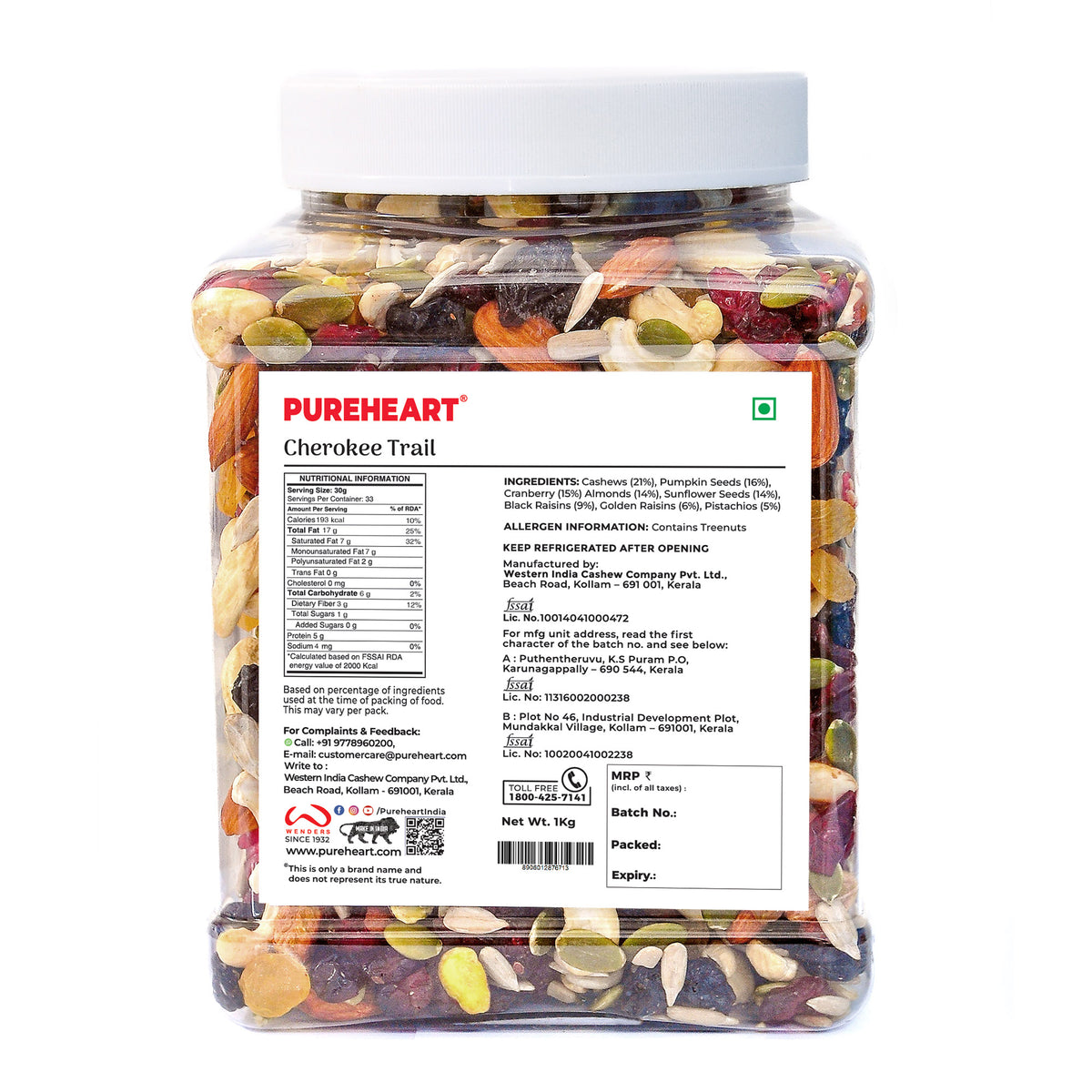 Cherokee Trail Mix  Natural Premium Mix Nuts - Combination of Cashews, Almonds, Pistachio, Cranberries, Raisins, Pumpkin Seeds, Sunflower Seeds - Crunchy Dry Fruits