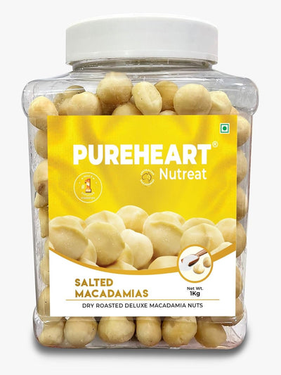 Pureheart Salted Macadamia Premium Roasted Australian Macadamia Nuts, Rich in Antioxidants - Whole, Exotic, and Crunchy Dry Fruits, Ideal Snacks, No Additives