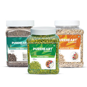 Pureheart Superfood Combo – Chia, Pumpkin & Sunflower Seeds  | Protein, Fibre & Omega-3 Rich | Heart Health, Immunity & Weight Management | Healthy Diet Snacks