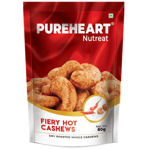 Pureheart Nutreat Fiery Hot Cashews  Natural Premium Spicy Roasted Whole Cashew Nuts/Kaju Dry Fruit, Crunchy & Delicious Chili Cashews - Resealable Pouch