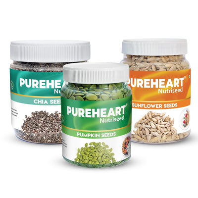 Pureheart Superfood Combo – Chia, Pumpkin & Sunflower Seeds  | Protein, Fibre & Omega-3 Rich | Heart Health, Immunity & Weight Management | Healthy Diet Snacks