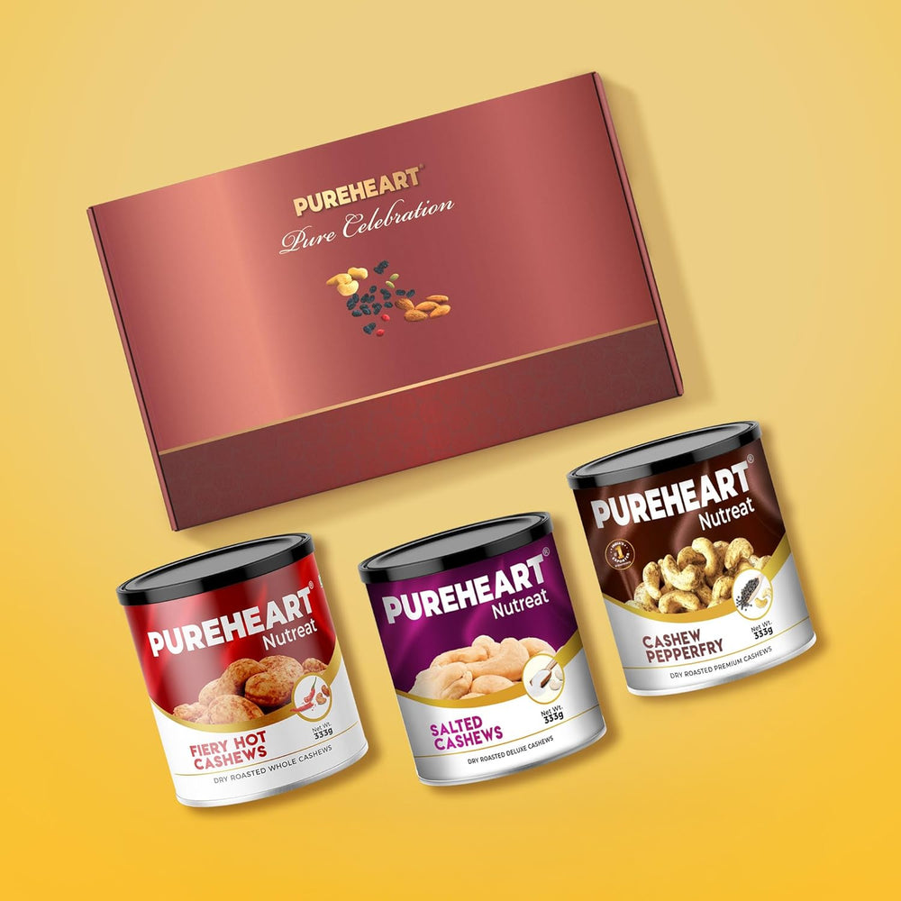 PUREHEART Premium Diwali Gift Hamper | Corporate Dry Fruits Gift Box with Fiery Hot Cashews, Pepper and Salted Cashews (333g each), Bournville Chocolate, Diwali Greeting Card