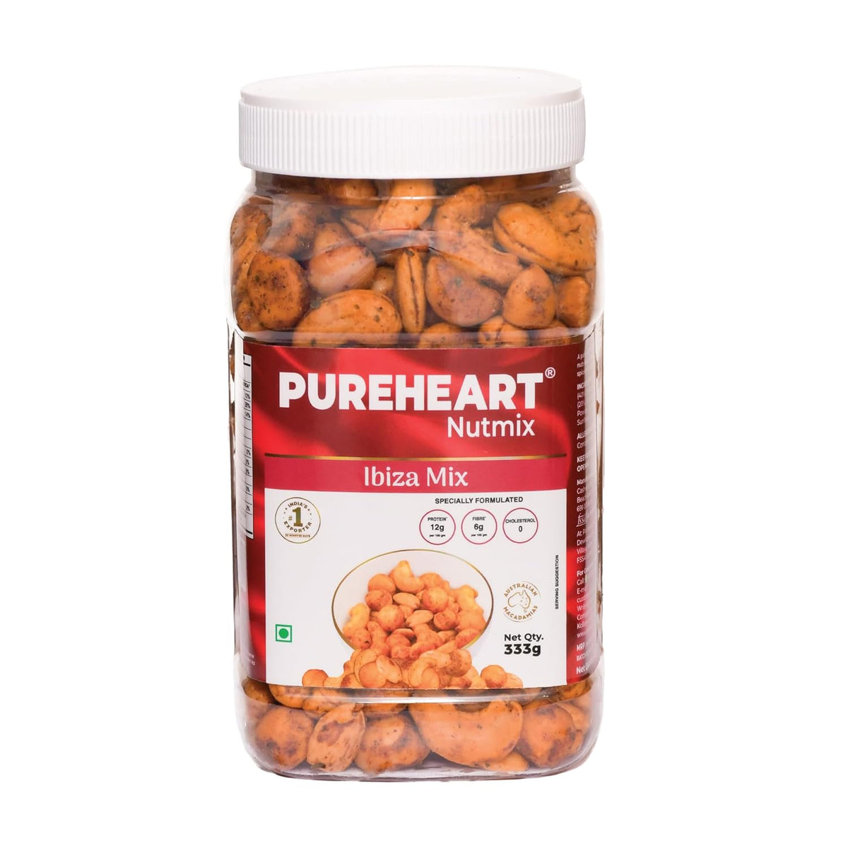 PUREHEART Nutmix Ibiza Mix | Premium Macadamia (40%), Cashew, Peeled Almond Roasted Nuts l Party Mix with Island Soul- Herbs & Chilli Flavor| High Protein Party Snack |