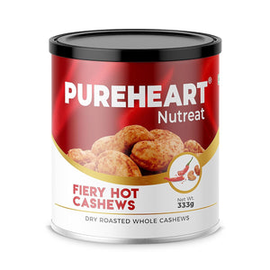 Pureheart Nutreat Fiery Hot Cashews  Natural Premium Spicy Roasted Whole Cashew Nuts/Kaju Dry Fruit, Crunchy & Delicious Chili Cashews - Resealable Pouch