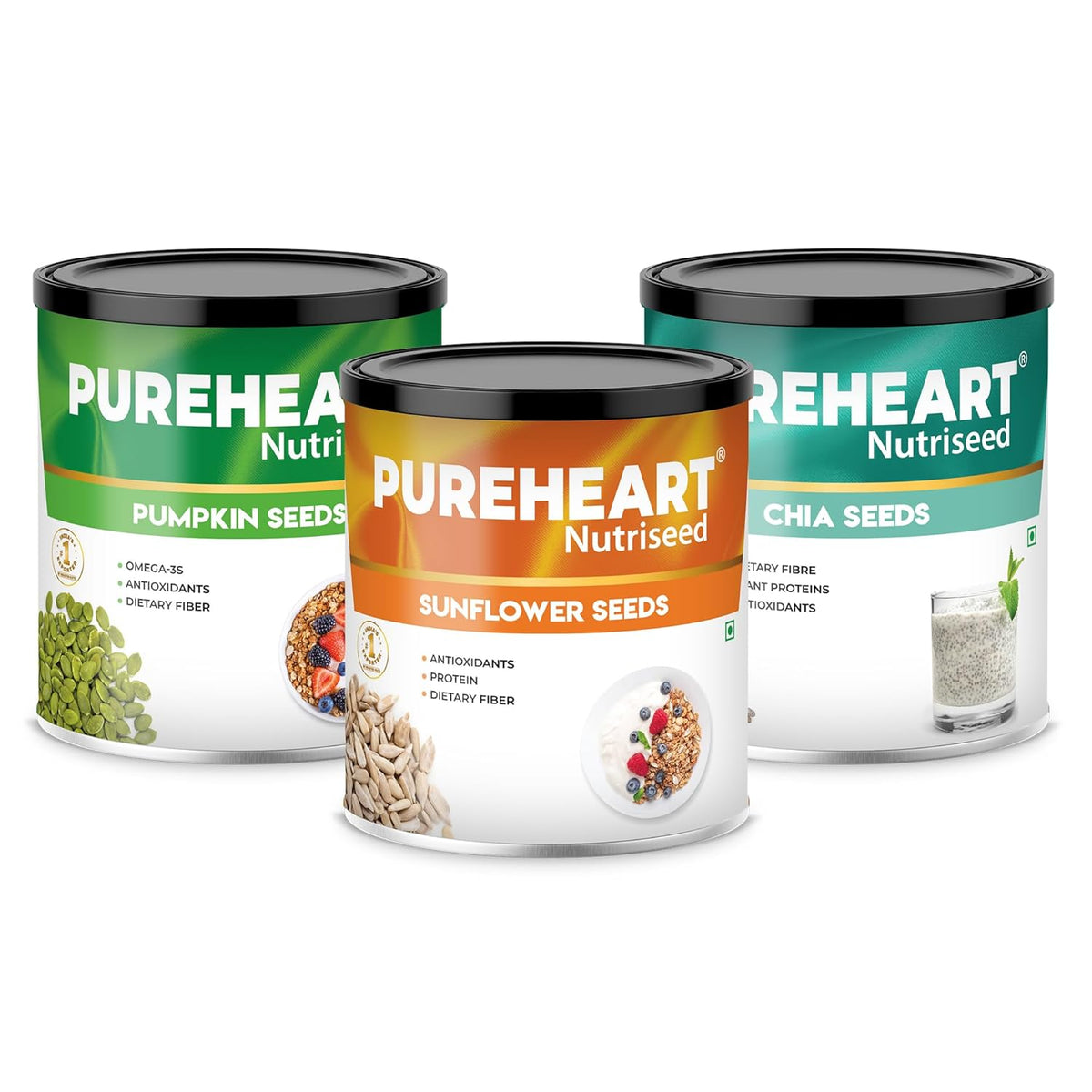 Pureheart Superfood Combo – Chia, Pumpkin & Sunflower Seeds  | Protein, Fibre & Omega-3 Rich | Heart Health, Immunity & Weight Management | Healthy Diet Snacks