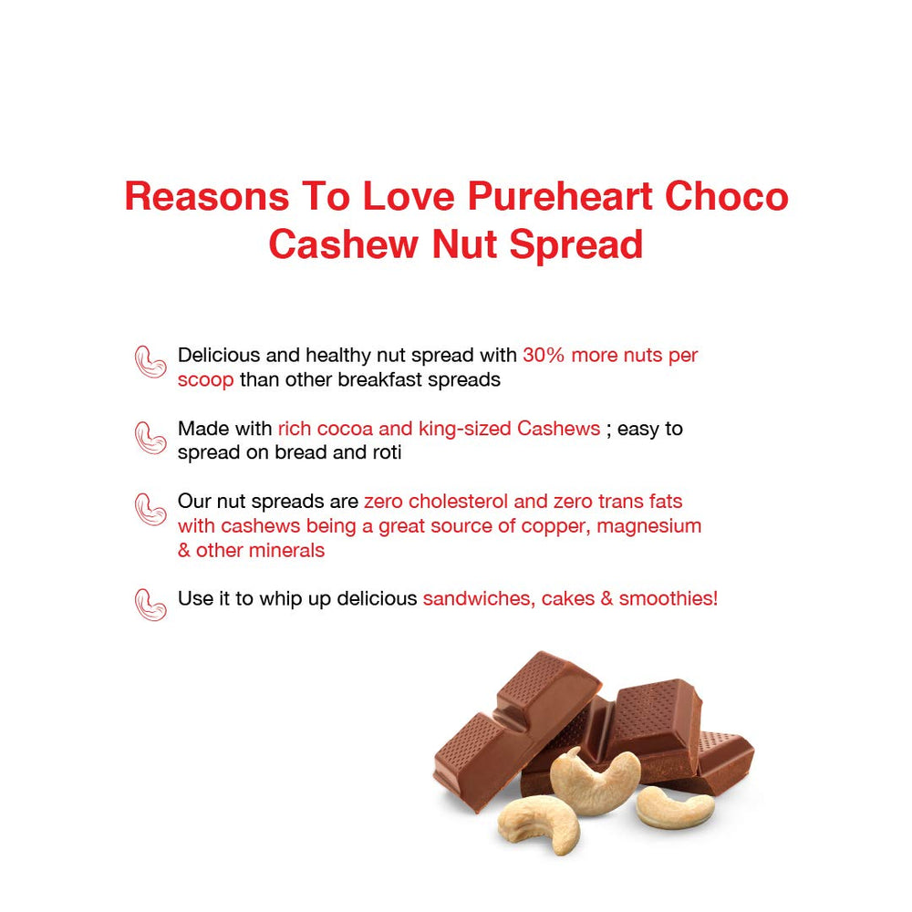Pureheart Nut Spread Choco Cashew - Nutty Chocolate Cashew Spread for Breakfast, Bread/Toast, Sandwich