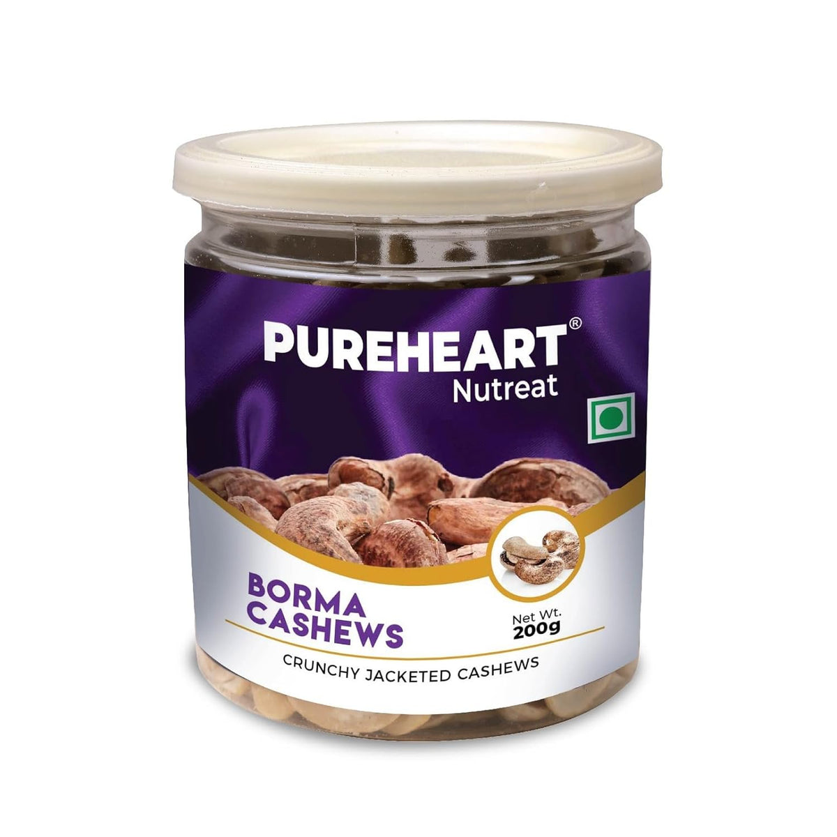 Pureheart Borma Cashews/Skin Unpeeled Cashews  Natural Whole Cashews - Nutty Flavor Cashew Nuts with Skin - Reusable Jar