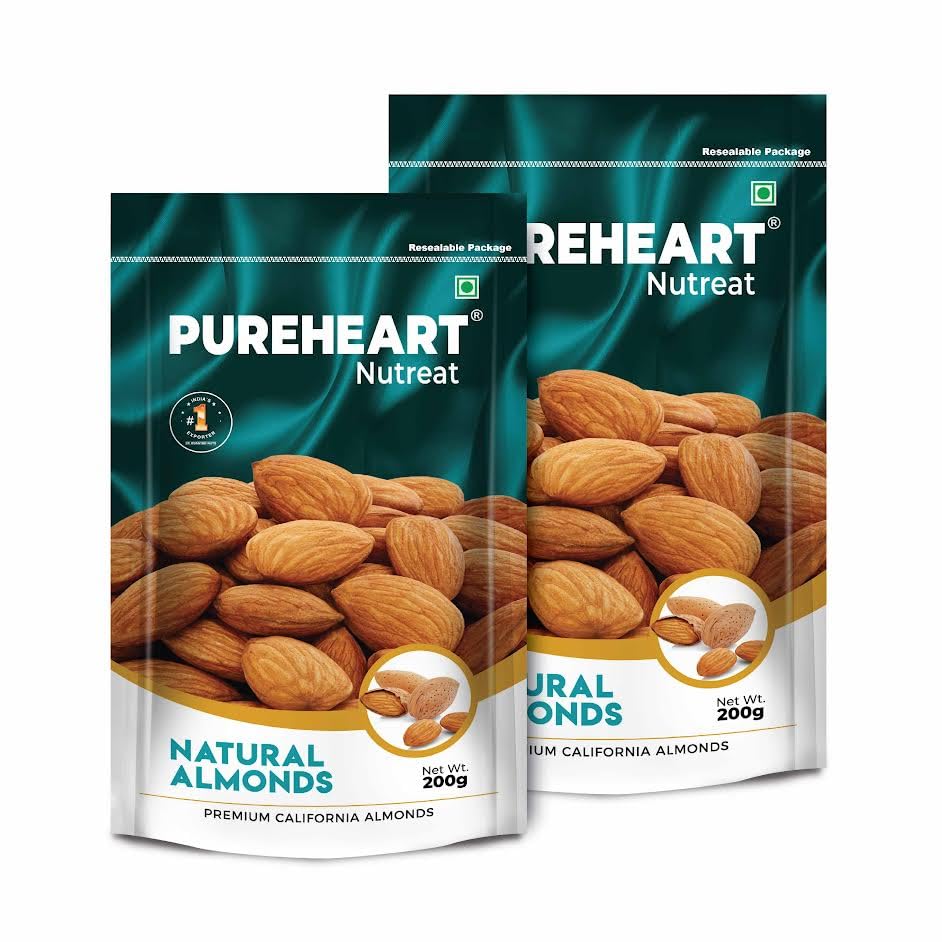Pureheart Nutreat Natural Almonds  Premium California Almond Nuts/Dry Fruit, Crunchy & Delicious Dried Badam, Resealable Pouch