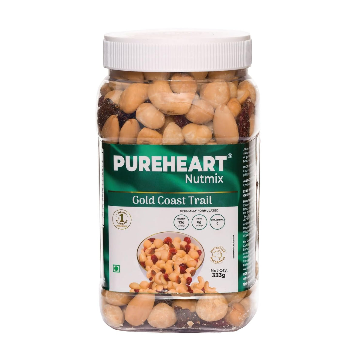 Pureheart Nutmix Gold Coast Trail, Premium Trail Mix with 40% Macadamia, Cashew, Almonds, Cranberry & Fig, High Protein, Healthy Snack