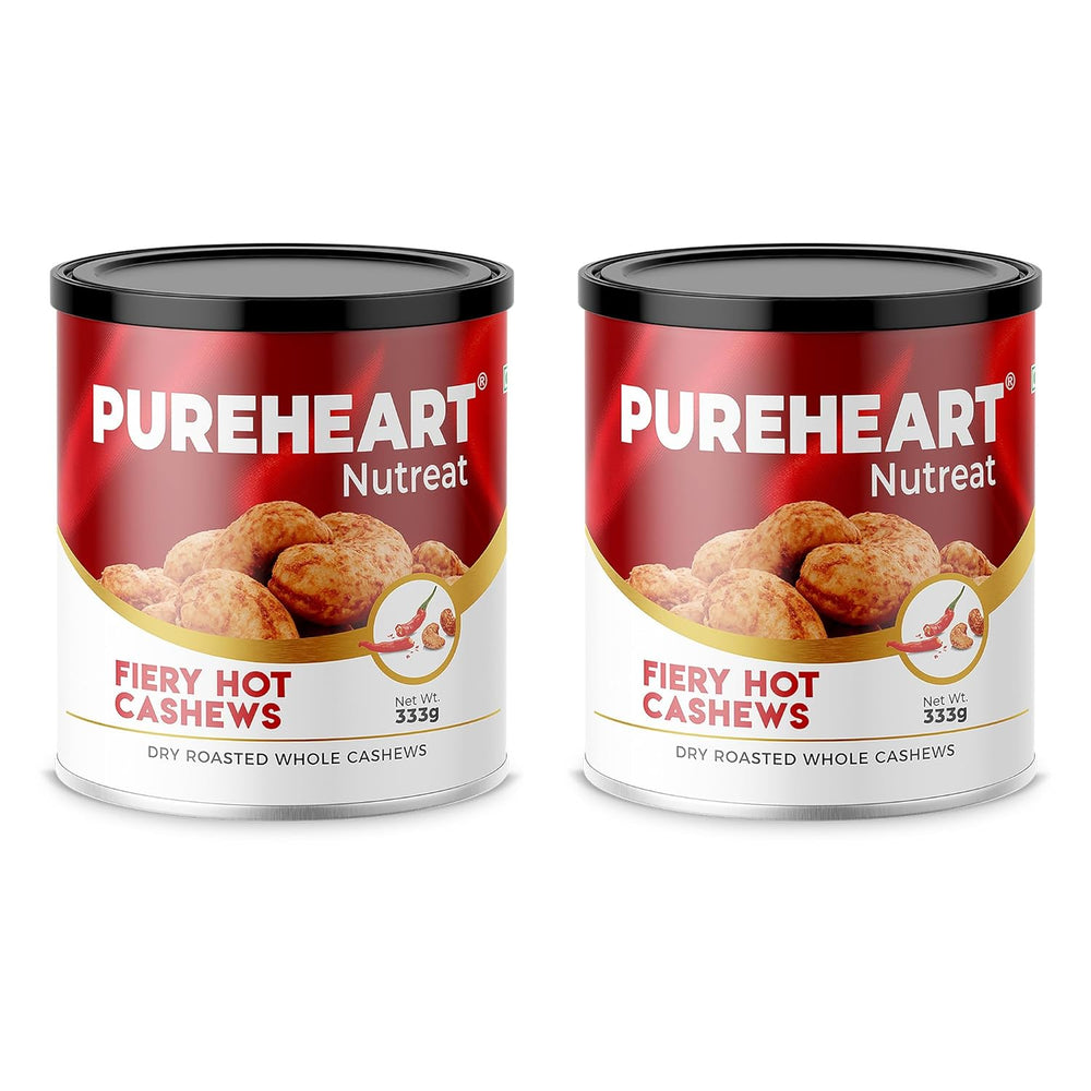 Pureheart Nutreat Fiery Hot Cashews - Natural Premium Spicy Roasted Whole Cashew Nuts/Kaju Dry Fruit, Crunchy & Delicious Chili Cashews - Resealable Pouch