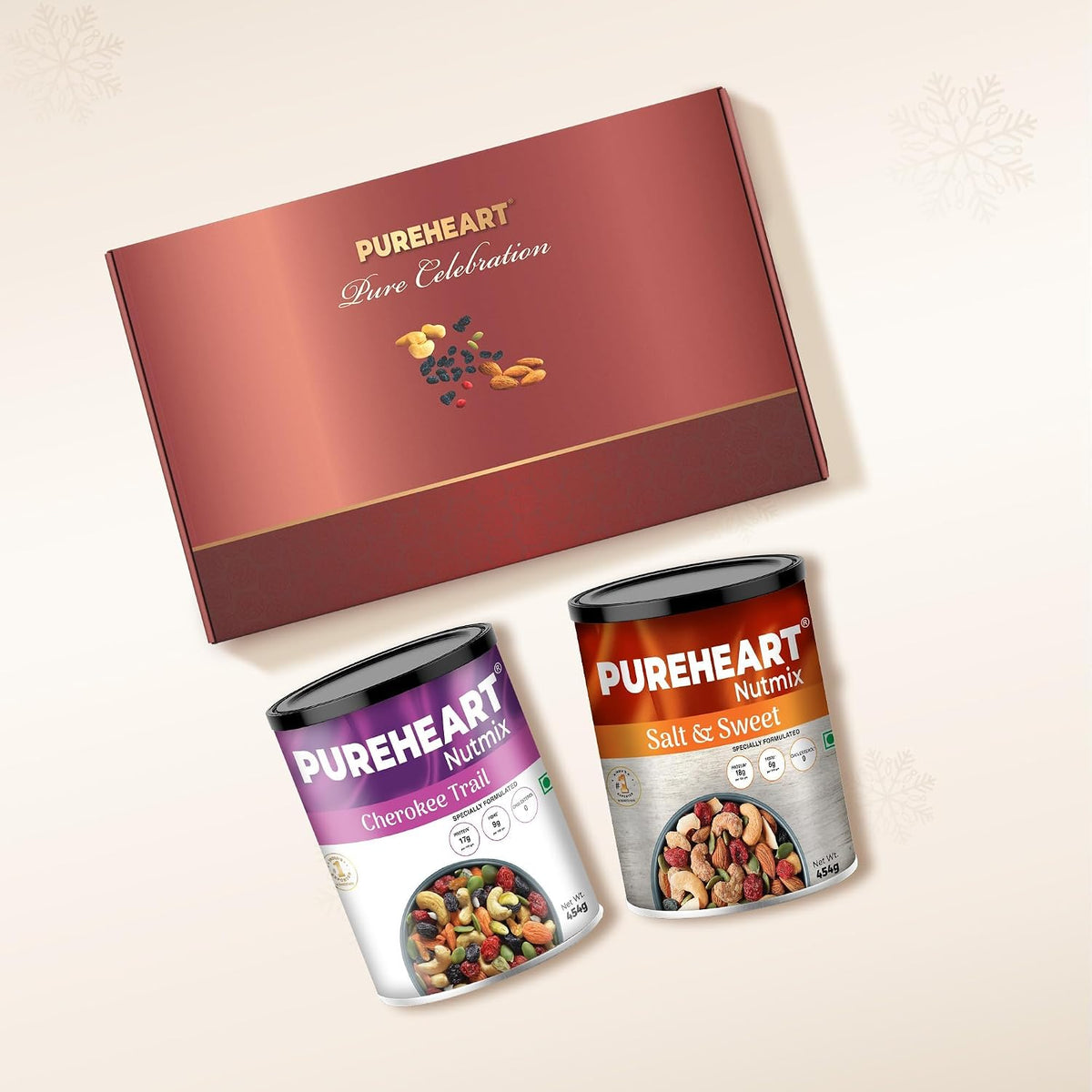 PUREHEART Rakhi Gift Hamper Cherokee Trail Mix, Sweet & Salt Nutmix (454g, each), Dark Chocolate with Rakhi for Brother, Gift Card, Pooja Rice, Kumkum