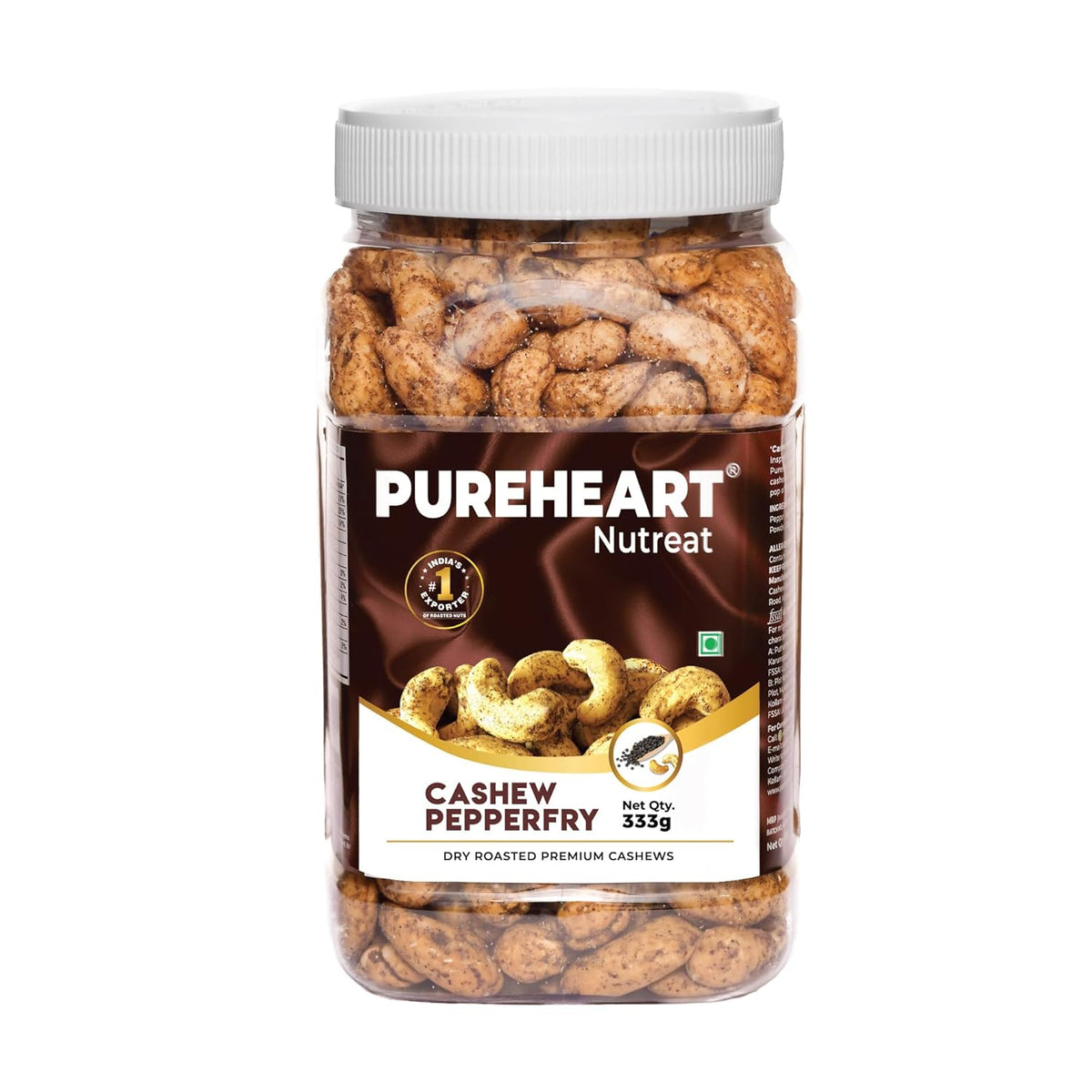 Pureheart Nutreat Pepperfry Cashews  Inspired by Iconic Malabar Dish, Premium Salted Black Pepper Cashew Nuts/Kaju Dry Fruit, Roasted Cashews with Aroma & Freshly Ground Pepper