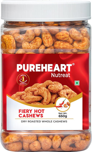 Pureheart Nutreat Fiery Hot Cashews  Natural Premium Spicy Roasted Whole Cashew Nuts/Kaju Dry Fruit, Crunchy & Delicious Chili Cashews - Resealable Pouch