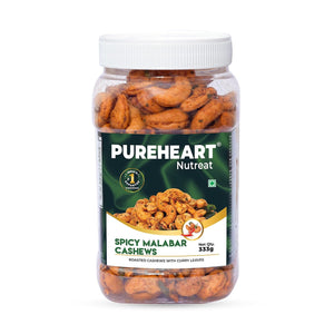Pureheart Spicy Malabar Cashews 80g | Roasted Masala Kaju with Curry Leaves | Premium Crunchy Flavored Cashew Nuts | Healthy Snack, Protein Rich Dry Fruits | Spicy Roasted Nuts Pack