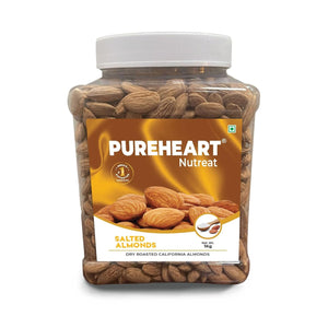 Pureheart Dry Roasted Nutreat Salted Almonds  Natural Premium California Almond Nuts/Dry Fruit, Crunchy & Delicious Almonds - Resealable Pouch