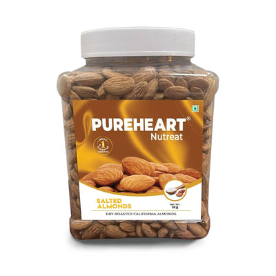 Pureheart Dry Roasted Nutreat Salted Almonds  Natural Premium California Almond Nuts/Dry Fruit, Crunchy & Delicious Almonds - Resealable Pouch