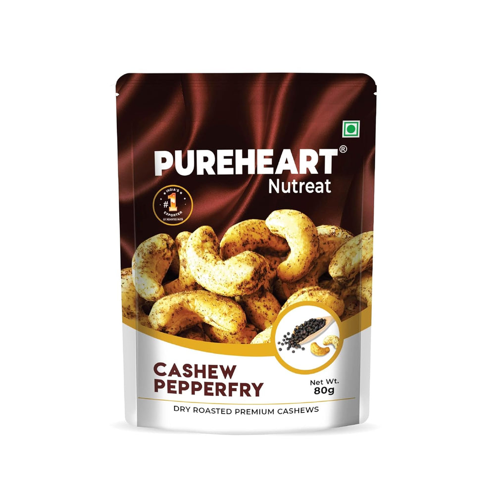 Pureheart Nutreat Pepperfry Cashews  Inspired by Iconic Malabar Dish, Premium Salted Black Pepper Cashew Nuts/Kaju Dry Fruit, Roasted Cashews with Aroma & Freshly Ground Pepper