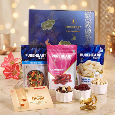 PUREHEART Diwali Gift Hamper - Premium Nuts & Dry Fruits,Diya & Diwali Card