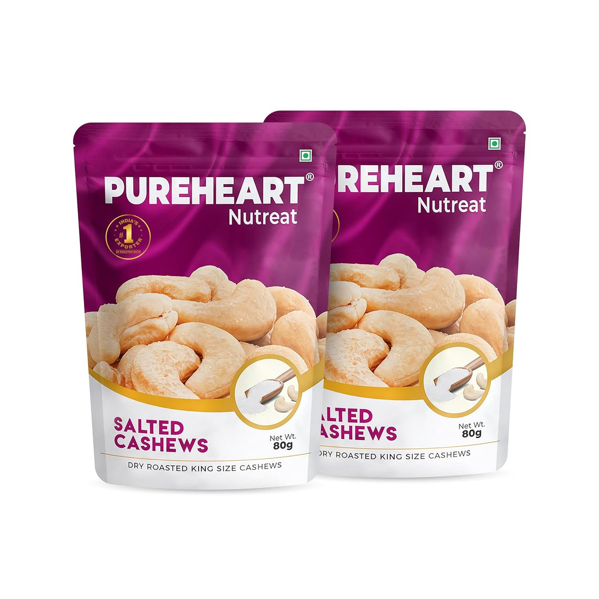 Pureheart Nutreat Roasted Salted Cashew, Flavourful & Crunchy Snack | Premium Salted Whole Cashew Nuts/Kaju Dry Fruit | Rich in Protein & Fiber | No Artificial Colors and Flavors