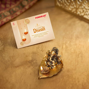 PUREHEART Diwali Gift Hamper - Exotic Nuts & Dry Fruits,Ganpati Diya & Card