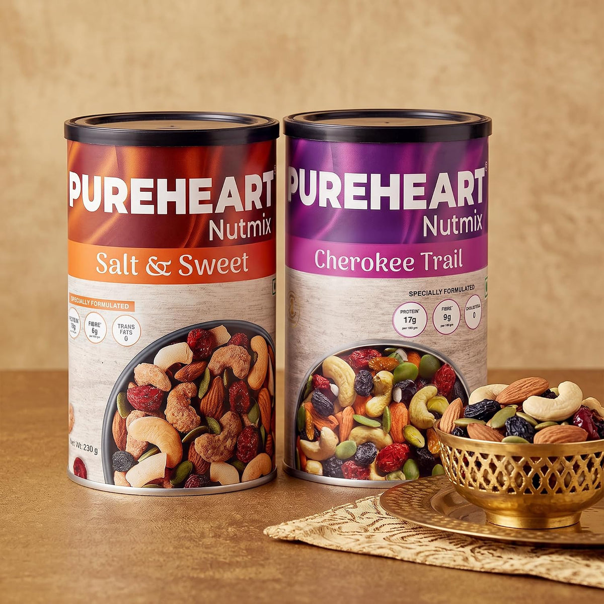 PUREHEART Diwali Gift Hamper | Trail Mix, Salt & Sweet Nutmix 230g, Card