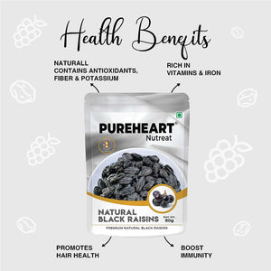 Pureheart Nutreat Premium Natural Black Raisins (80 gm) Kali Kishmish/Manuka, Dry Fruits Snack - Rich in Antioxidants