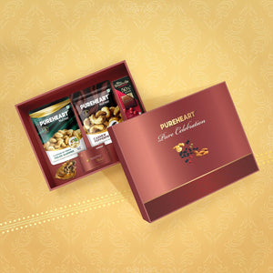 PUREHEART Diwali Gift Hamper - Combo of Pepperfry Cashews, Flavours of Venice Peeled Almonds (80 g, each) with Bournville Chocolate, Ganpati Diya and Happy Diwali Card, Dry Fruits Gift Box