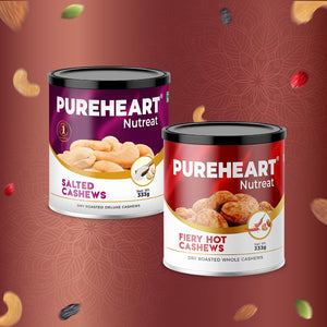 PUREHEART Rakhi Gift Hamper Premium Dry Fruits Salted Cashews, Fiery Hot Cashews (333g, each), Dark Chocolate with Rakhi for Brother, Gift Card, Pooja Rice, Kumkum