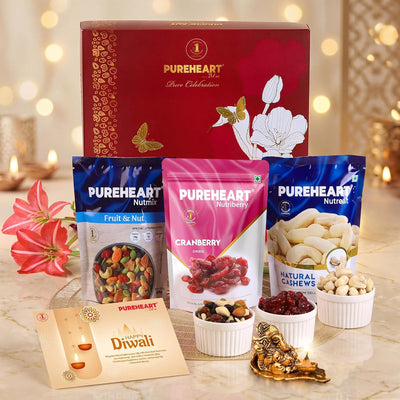 PUREHEART Diwali Gift Hamper - Exotic Nuts & Dry Fruits,Ganpati Diya & Card
