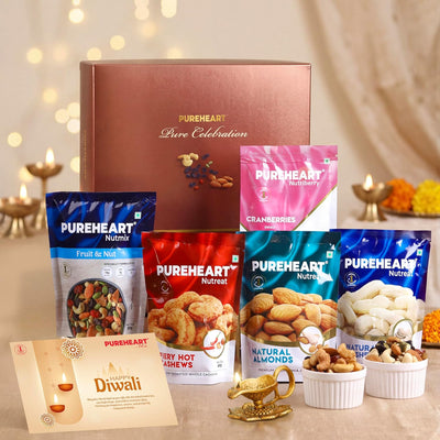PUREHEART Premium Diwali Gift Hamper | Exotic Nuts & Dry Fruits, Diya, Card