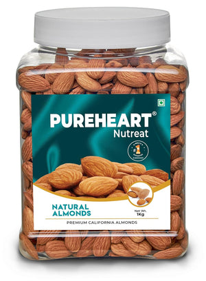 Pureheart Nutreat Natural Almonds  Premium California Almond Nuts/Dry Fruit, Crunchy & Delicious Dried Badam, Resealable Pouch