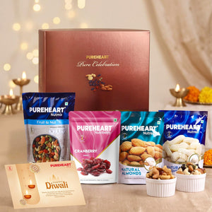 PUREHEART Premium Diwali Gift Hamper | Exotic Nuts & Dry Fruits Combo, Card