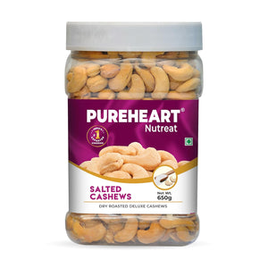 Pureheart Nutreat Roasted Salted Cashew, Flavourful & Crunchy Snack | Premium Salted Whole Cashew Nuts/Kaju Dry Fruit | Rich in Protein & Fiber | No Artificial Colors and Flavors