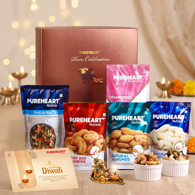 PUREHEART Diwali Gift Hamper | Exotic Nuts & Dry Fruits, Ganpati Diya, Card
