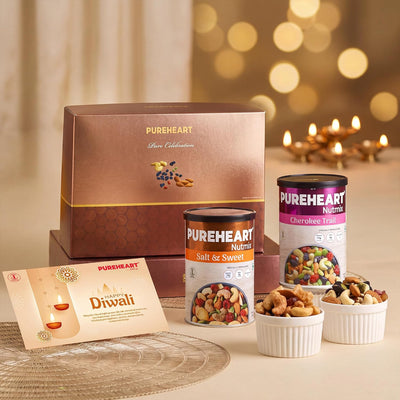 PUREHEART Diwali Gift Hamper | Trail Mix, Salt & Sweet Nutmix 230g, Card