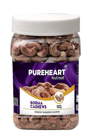 Pureheart Borma Cashews/Skin Unpeeled Cashews  Natural Whole Cashews - Nutty Flavor Cashew Nuts with Skin - Reusable Jar