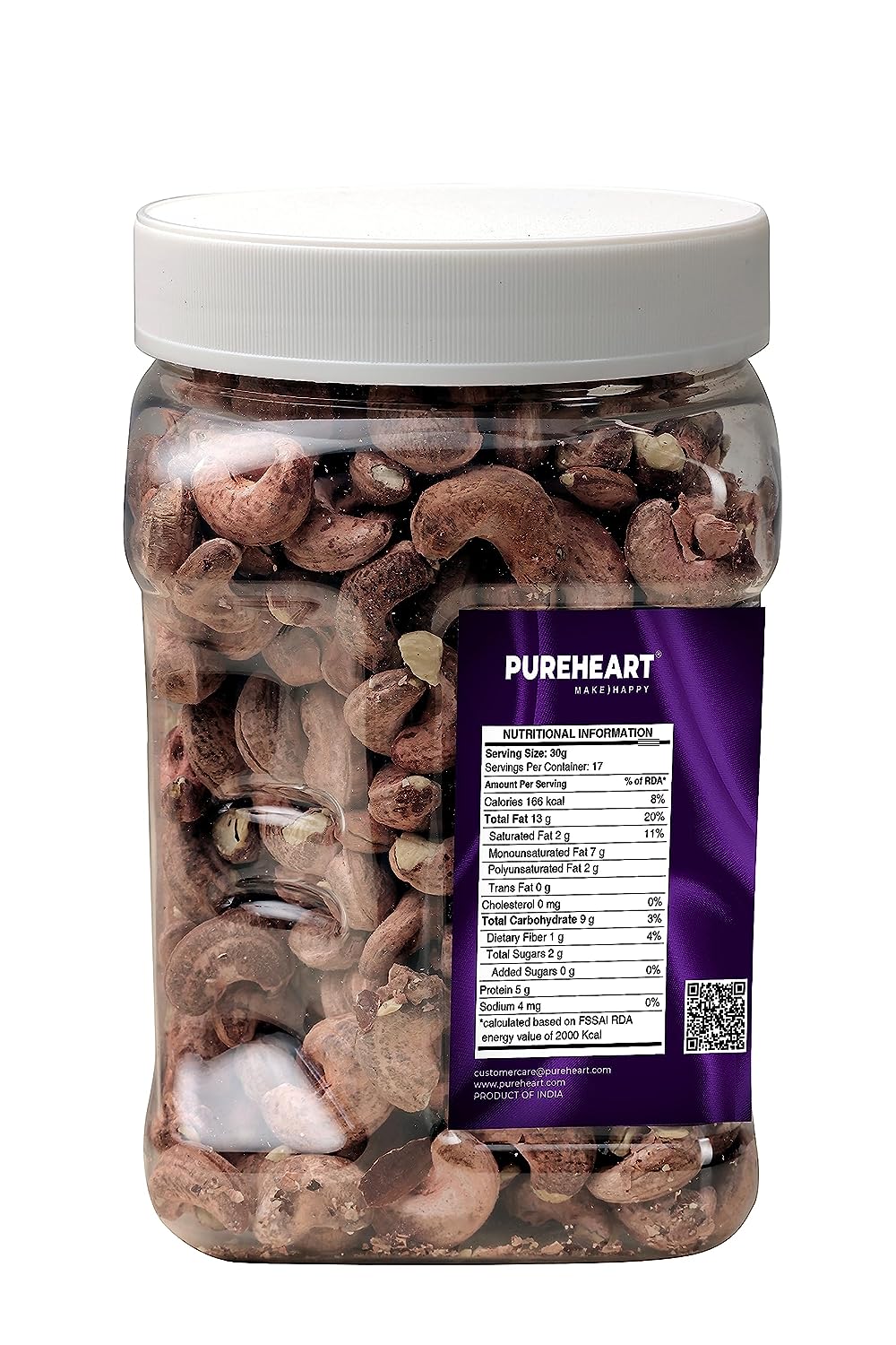 Pureheart Borma Cashews/Skin Unpeeled Cashews  Natural Whole Cashews - Nutty Flavor Cashew Nuts with Skin - Reusable Jar
