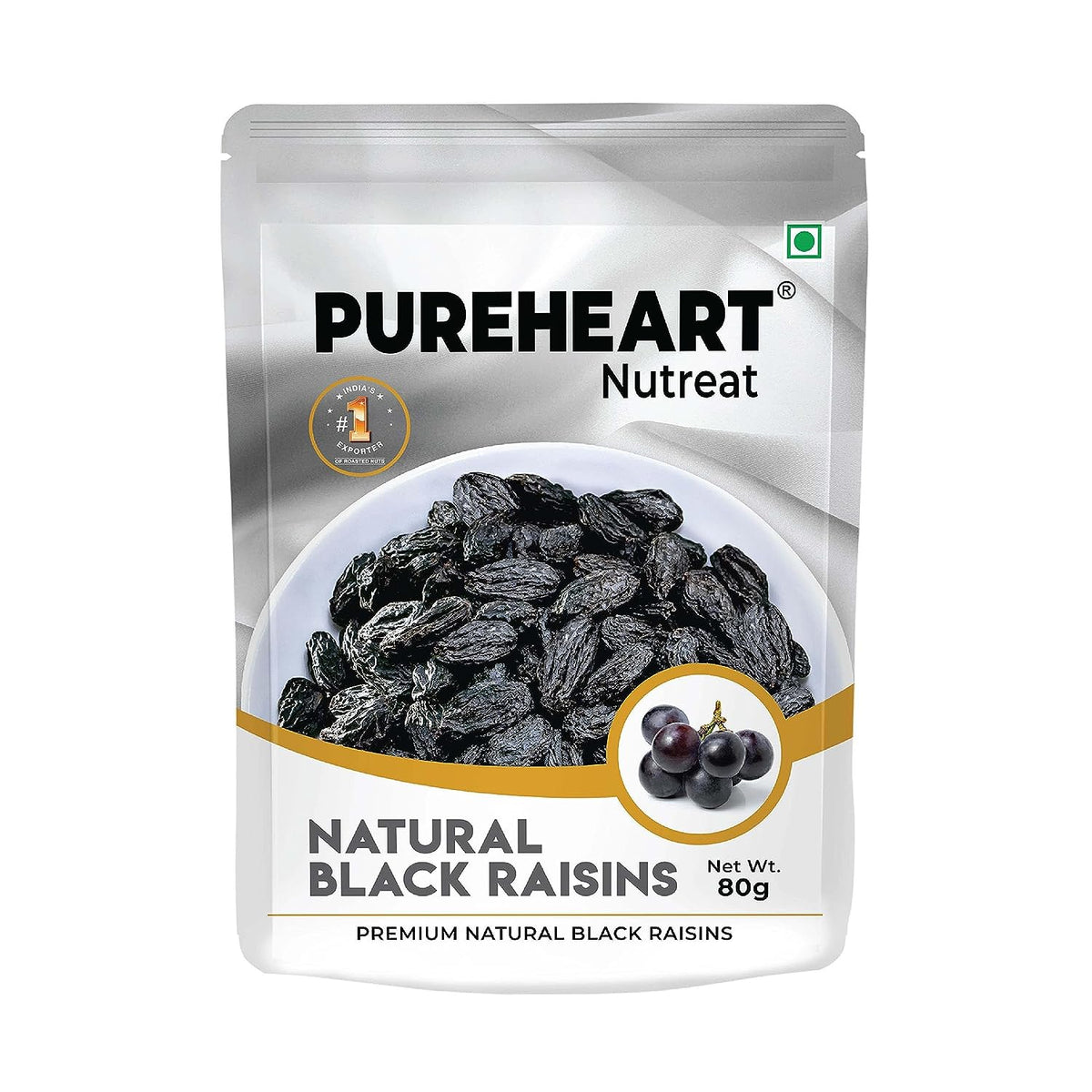 Pureheart Nutreat Premium Natural Black Raisins (80 gm) Kali Kishmish/Manuka, Dry Fruits Snack - Rich in Antioxidants