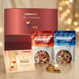 PUREHEART Diwali Gift Hamper - Exotic Nuts & Dry Fruits,Ganpati Diya & Card