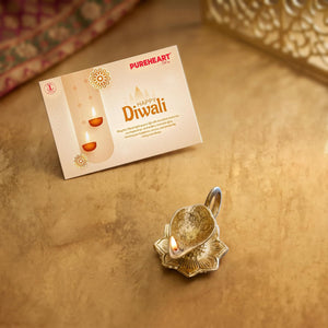 PUREHEART Diwali Gift Hamper with Exotic Nuts & Dry Fruits, Diya & Card