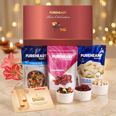 PUREHEART Diwali Gift Hamper - Premium Nuts & Dry Fruits with Diwali Card