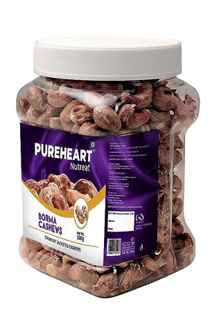 Pureheart Borma Cashews/Skin Unpeeled Cashews  Natural Whole Cashews - Nutty Flavor Cashew Nuts with Skin - Reusable Jar