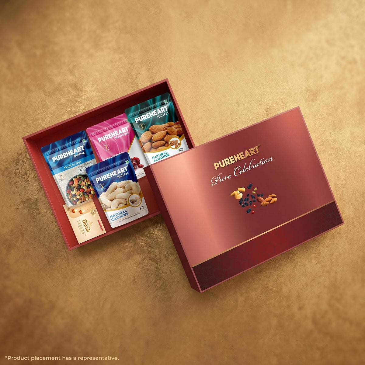 PUREHEART Premium Diwali Gift Hamper | Exotic Nuts & Dry Fruits Combo, Card
