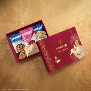PUREHEART Diwali Gift Hamper - Exotic Nuts & Dry Fruits,Ganpati Diya & Card