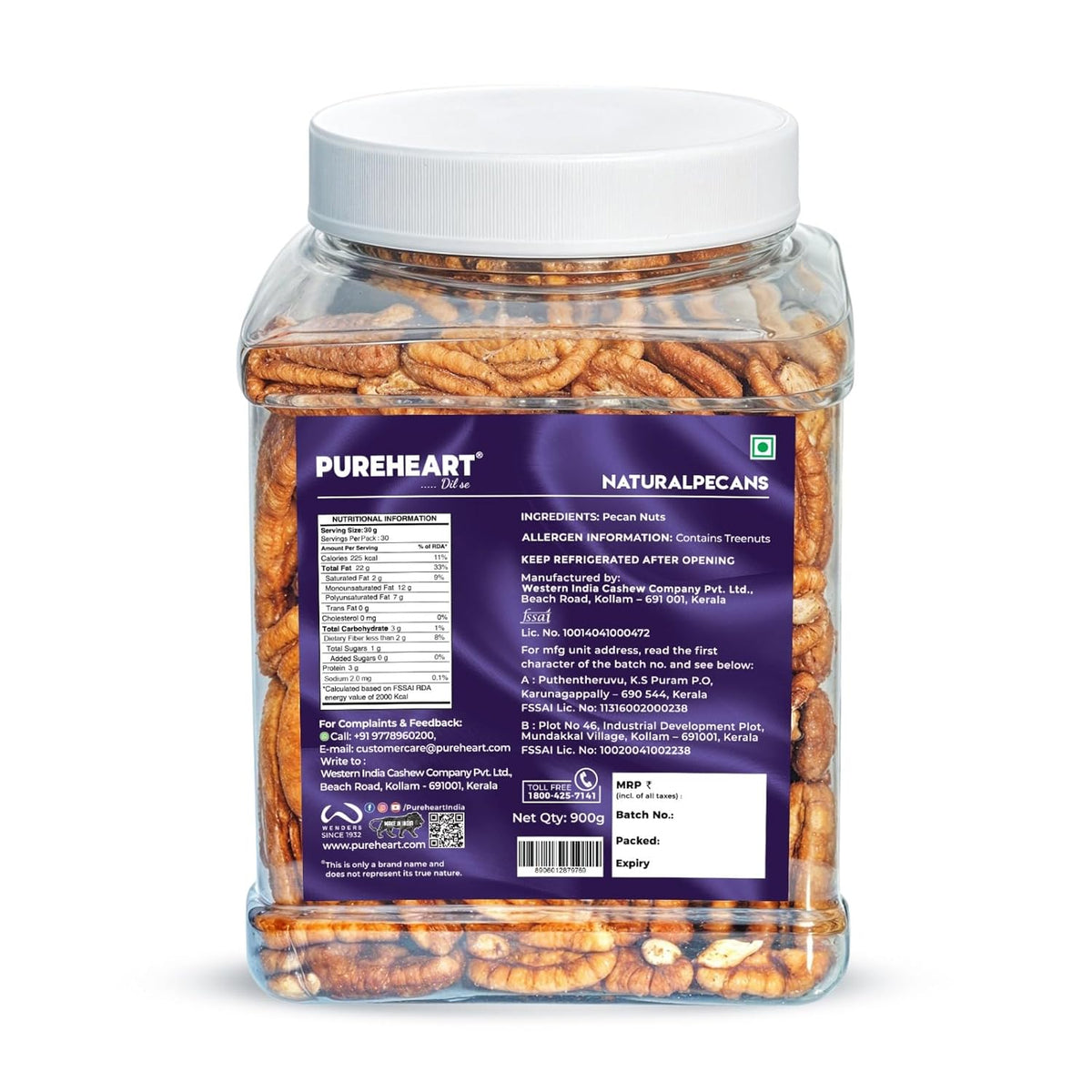 Pureheart Premium Pecan Nuts 180g | Premium Natural Pecans | Healthy Dry Fruits Snack | Rich in Protein, Fibre & Antioxidants | Ideal for Snacking & Baking
