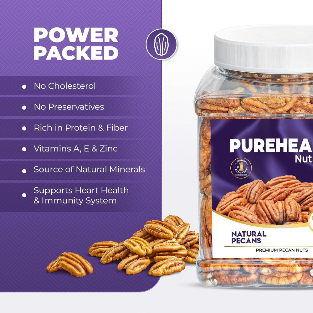 Pureheart Premium Pecan Nuts 180g | Premium Natural Pecans | Healthy Dry Fruits Snack | Rich in Protein, Fibre & Antioxidants | Ideal for Snacking & Baking
